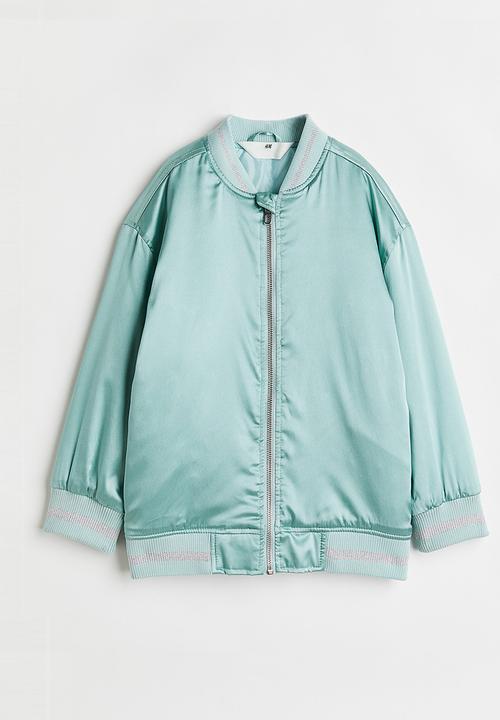 H&M - Sequin-motif satin bomber jacket - light turquoise/rabbit