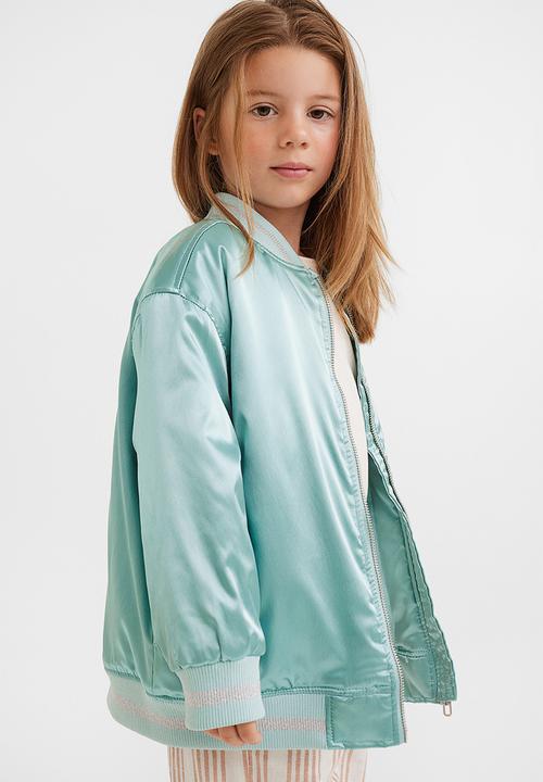 H&M - Sequin-motif satin bomber jacket - light turquoise/rabbit