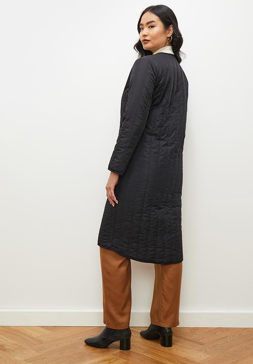 edit - Collarless puffer coat - black