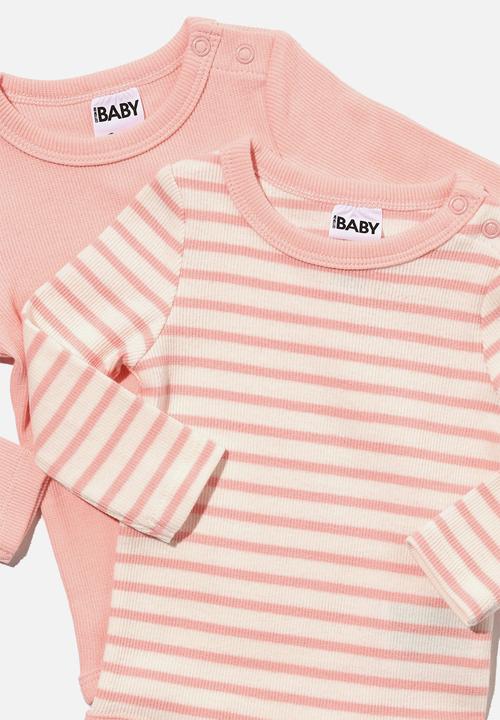 Cotton On - 2 Pack essentials long sleeve bubbysuit - pinky