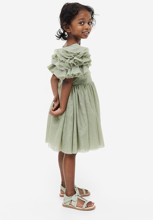 H&M - Flutter-sleeved tulle dress - green