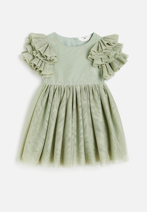H&M - Flutter-sleeved tulle dress - green