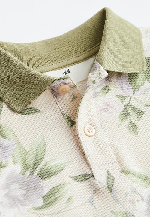 H&M - Cotton piqué polo shirt - light beige/floral