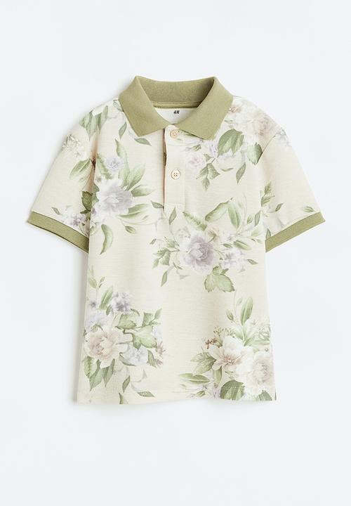 H&M - Cotton piqué polo shirt - light beige/floral