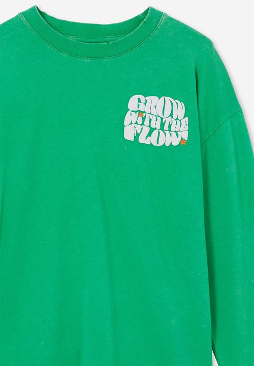 Cotton On - Rhiannah long sleeve tee - green splash/grow with the flow