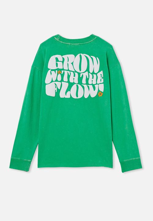 Cotton On - Rhiannah long sleeve tee - green splash/grow with the flow