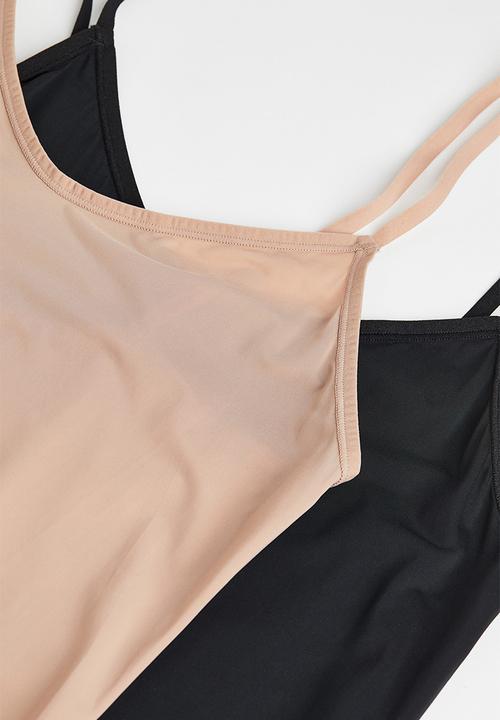 H&M - 2-pack jersey underdresses - black/beige