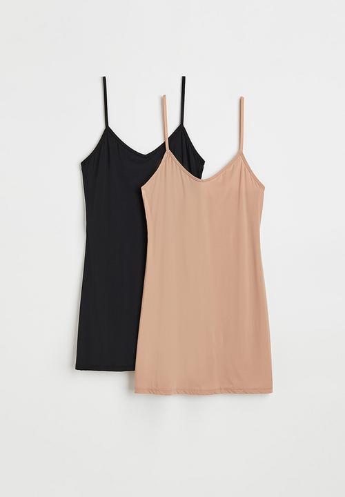 H&M - 2-pack jersey underdresses - black/beige
