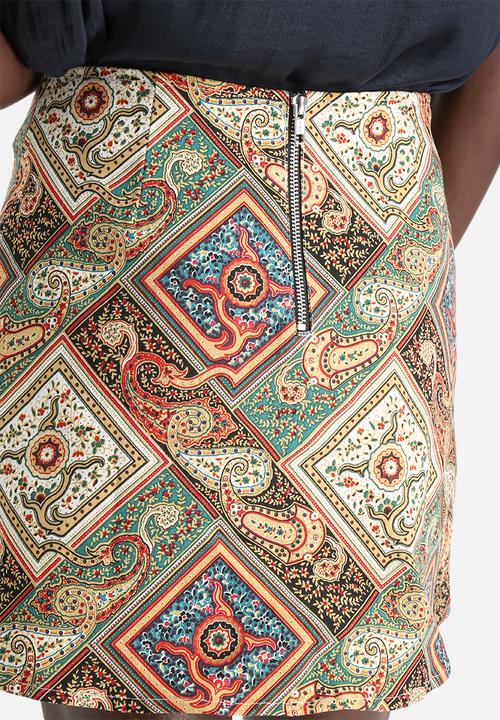 Motel - Annie Twill Stretch Paisley Patch Skirt