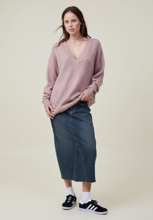Cotton On - Blondie oversized v-neck pullover - dusty rose marle