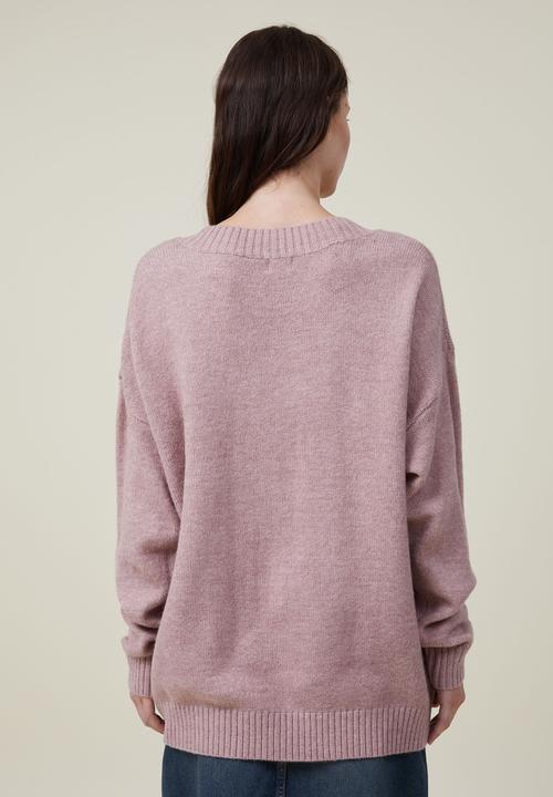 Cotton On - Blondie oversized v-neck pullover - dusty rose marle