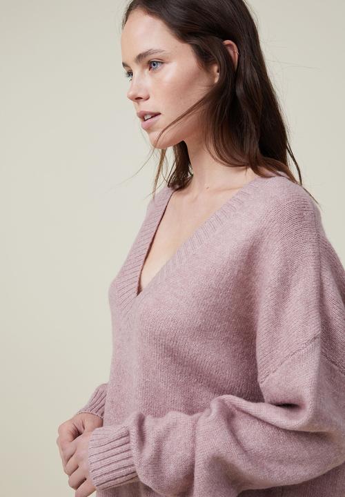 Cotton On - Blondie oversized v-neck pullover - dusty rose marle