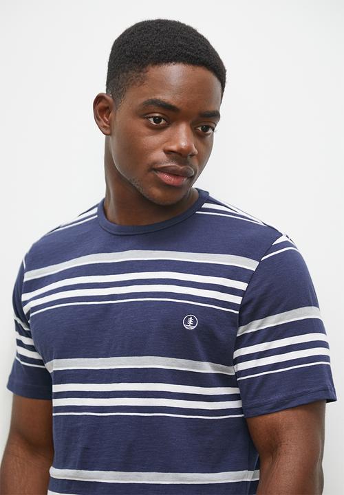 Lark & Crosse - L&c striped crew slub tee - navy & white
