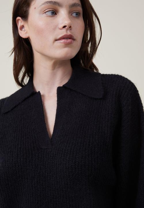 Cotton On - Blondie rib collar pullover - black