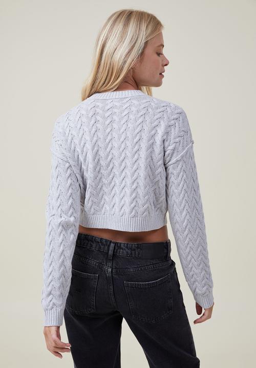 Cotton On - Crop cable crew - soft grey marle