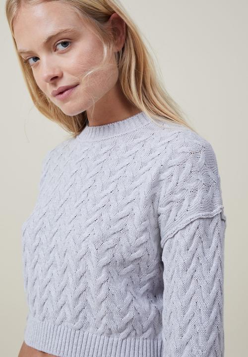 Cotton On - Crop cable crew - soft grey marle