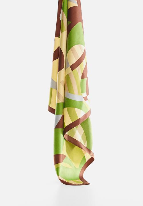 MANGO - Geometric printed foulard - green