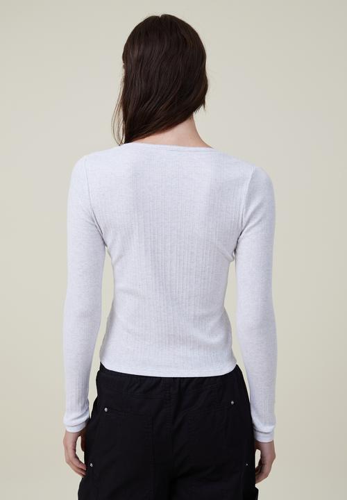 Cotton On - Moss button down long sleeve top - light grey marle