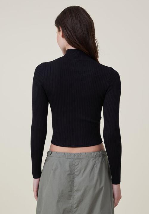 Cotton On - Urban rib mock neck top - black