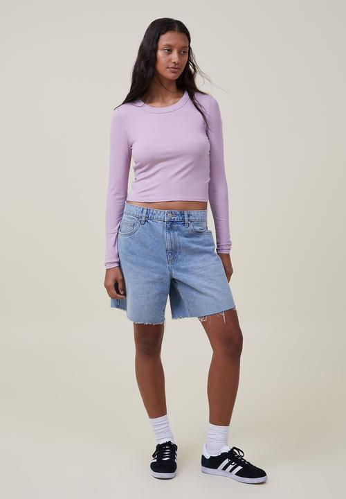 Cotton On - Staple rib crew neck long sleeve top - gentle lilac