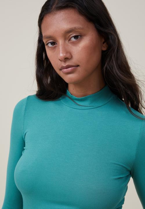 Cotton On - Staple rib mock neck long sleeve top - jade