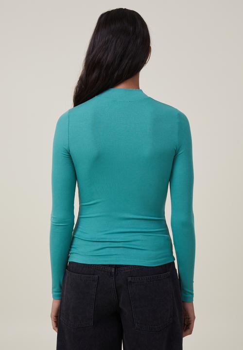 Cotton On - Staple rib mock neck long sleeve top - jade