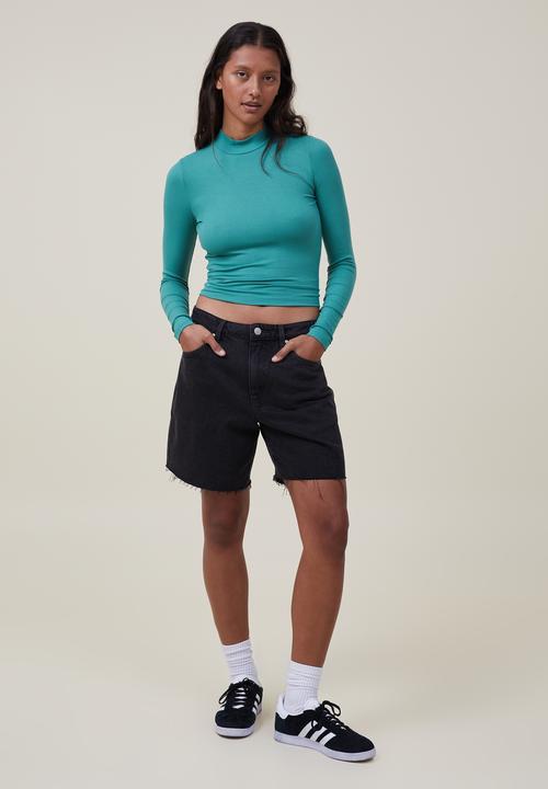 Cotton On - Staple rib mock neck long sleeve top - jade
