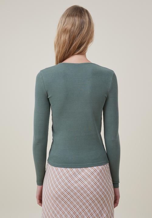 Cotton On - The one organic rib crew long sleeve top - washed daintree