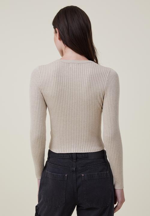 Cotton On - Urban rib crew neck top - mid taupe marle