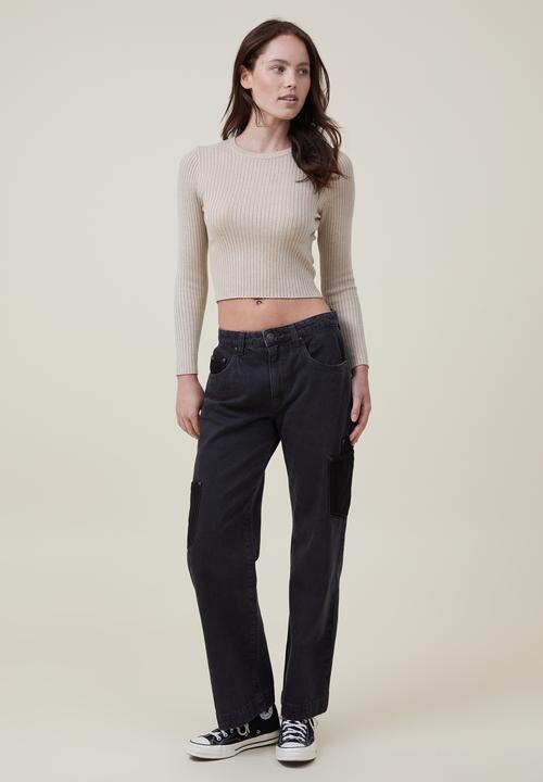 Cotton On - Urban rib crew neck top - mid taupe marle
