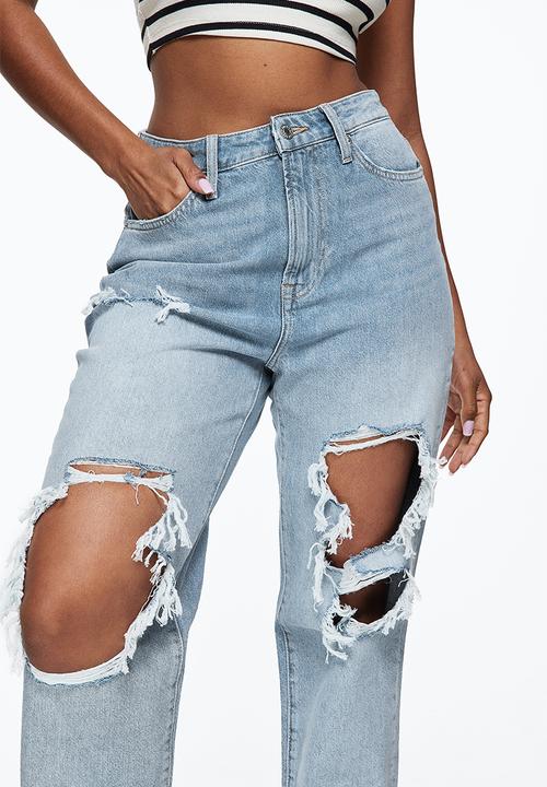 H&M - Curvy fit mom ultra high ankle jeans - light denim blue