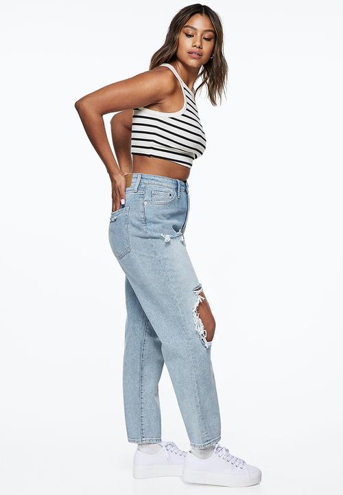 H&M - Curvy fit mom ultra high ankle jeans - light denim blue