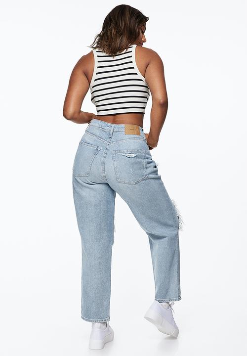 H&M - Curvy fit mom ultra high ankle jeans - light denim blue