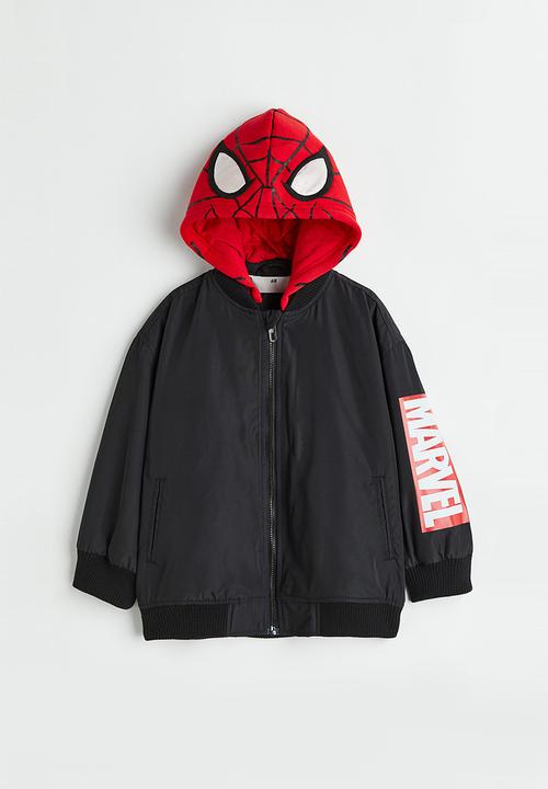 H&M - Hooded bomber jacket - black/spider-man