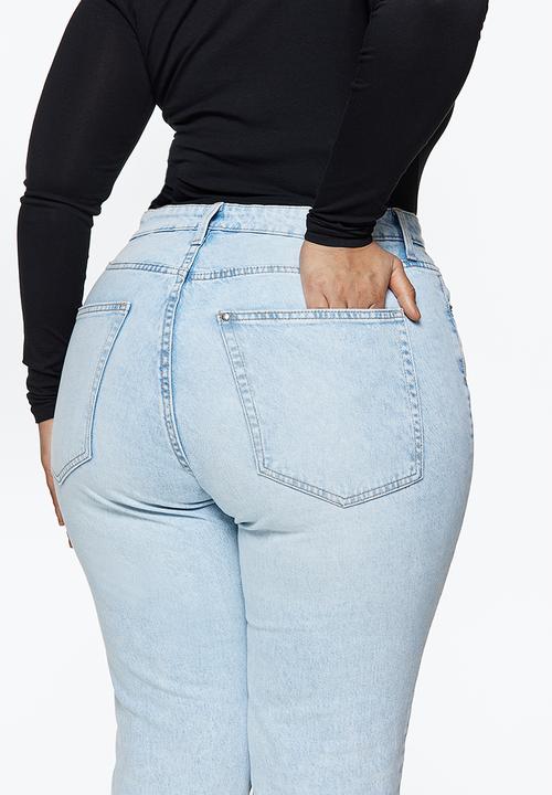 H&M - Curvy fit straight high jeans - light denim blue