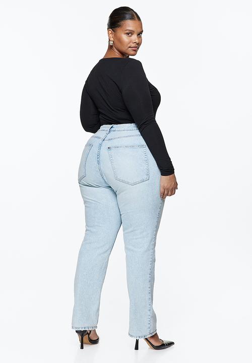 H&M - Curvy fit straight high jeans - light denim blue