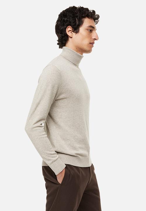 H&M - Slim fit fine-knit polo-neck jumper - greige