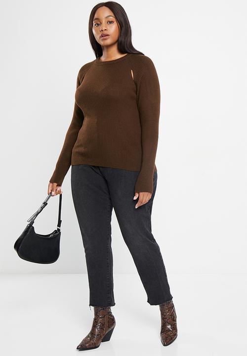 Trendyol - Plus cut out  knit top - brown