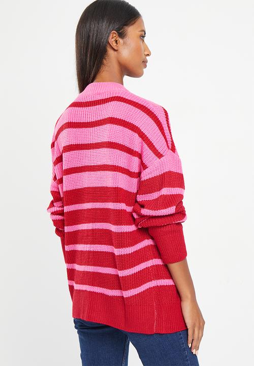 Me&B - Stripe longer length jumper - pink & red