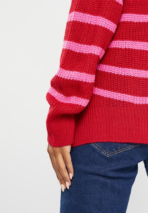 Me&B - Stripe longer length jumper - pink & red