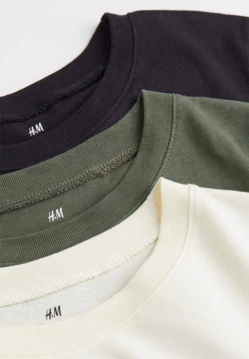 H&M - 3-pack T-shirts - black/dark khaki green