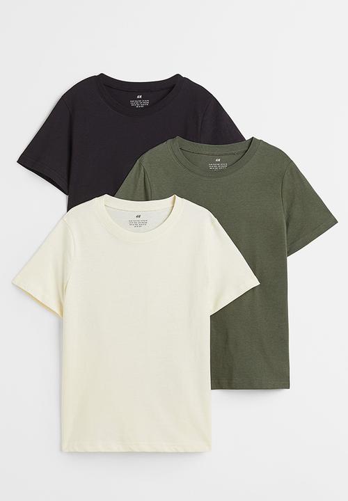 H&M - 3-pack T-shirts - black/dark khaki green