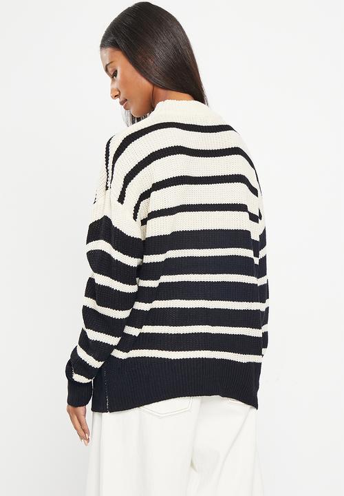 Me&B - Stripe longer length jumper - black & ivory