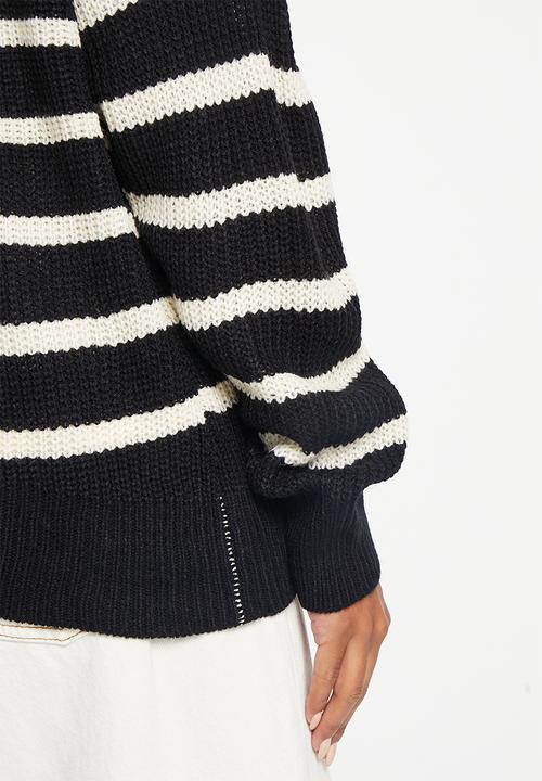 Me&B - Stripe longer length jumper - black & ivory