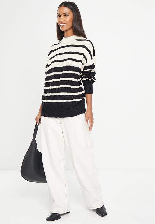 Me&B - Stripe longer length jumper - black & ivory