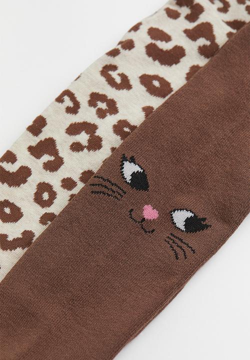H&M - 2-Pack fine-knit tights - light beige/leopard print