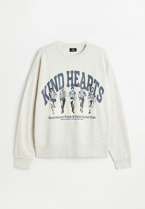 H&M - Relaxed fit printed sweatshirt - light grey marl/kind hearts