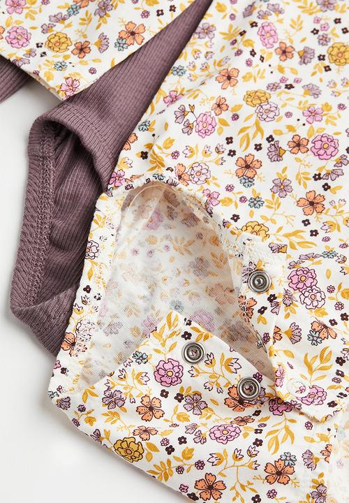 H&M - 2-Pack puff-sleeved bodysuits - white/floral