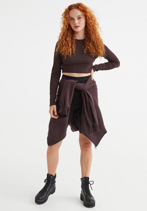 H&M - Ribbed cropped top - dark brown