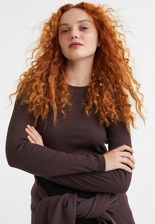 H&M - Ribbed cropped top - dark brown